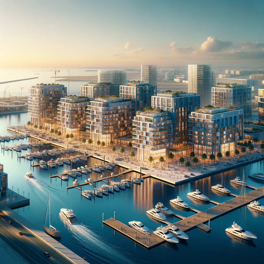 Visual concept of the €300 million BelaOlhão redevelopment in Olhão, Algarve, showing modern apartments, a luxury hotel, and marina views – symbolizing transformation and investment potential.