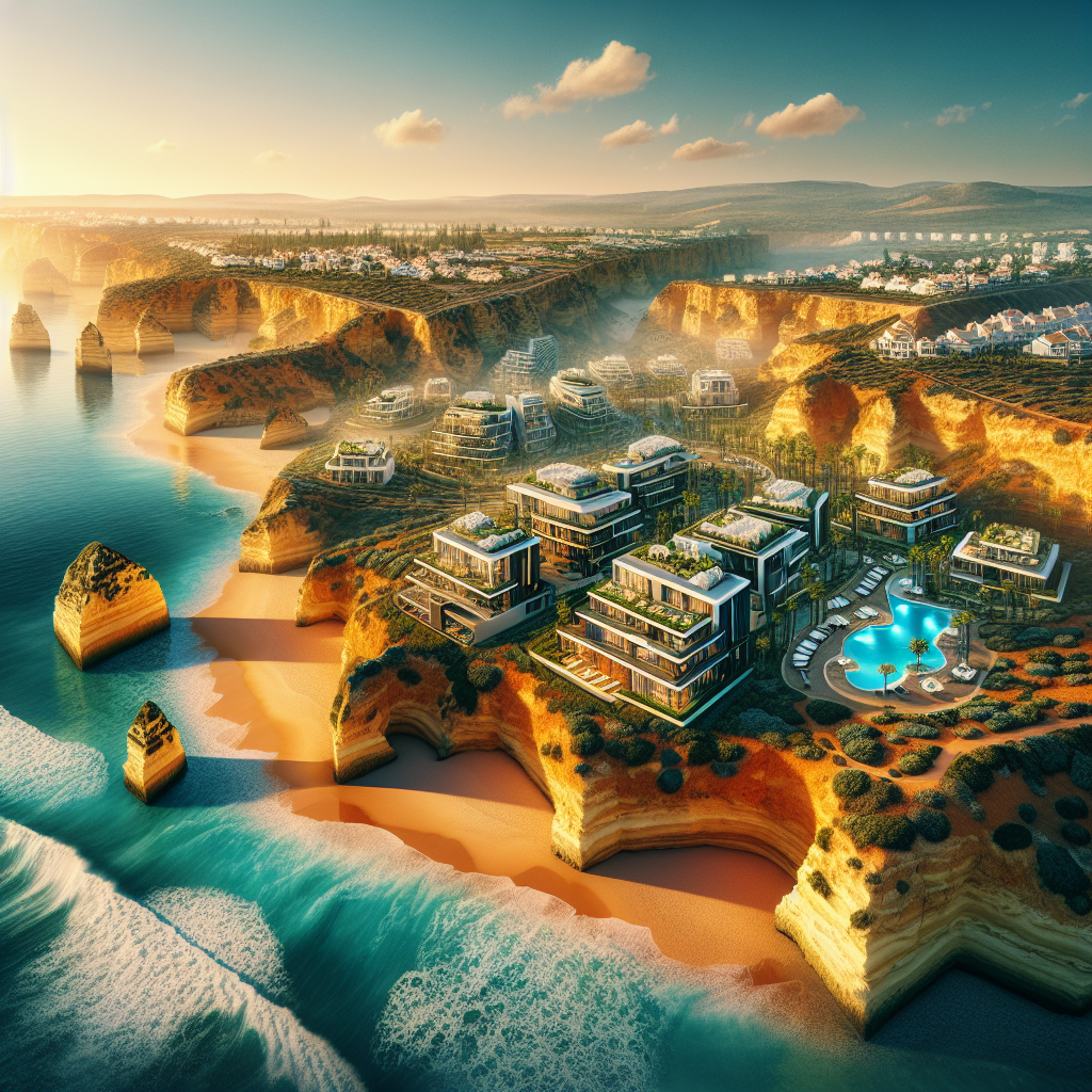 Lagos Portugal Real Estate Boom Cover Image Lagos Portugal coastal landscape showing dramatic cliffs, beaches and modern luxury developments representing real estate investment opportunities