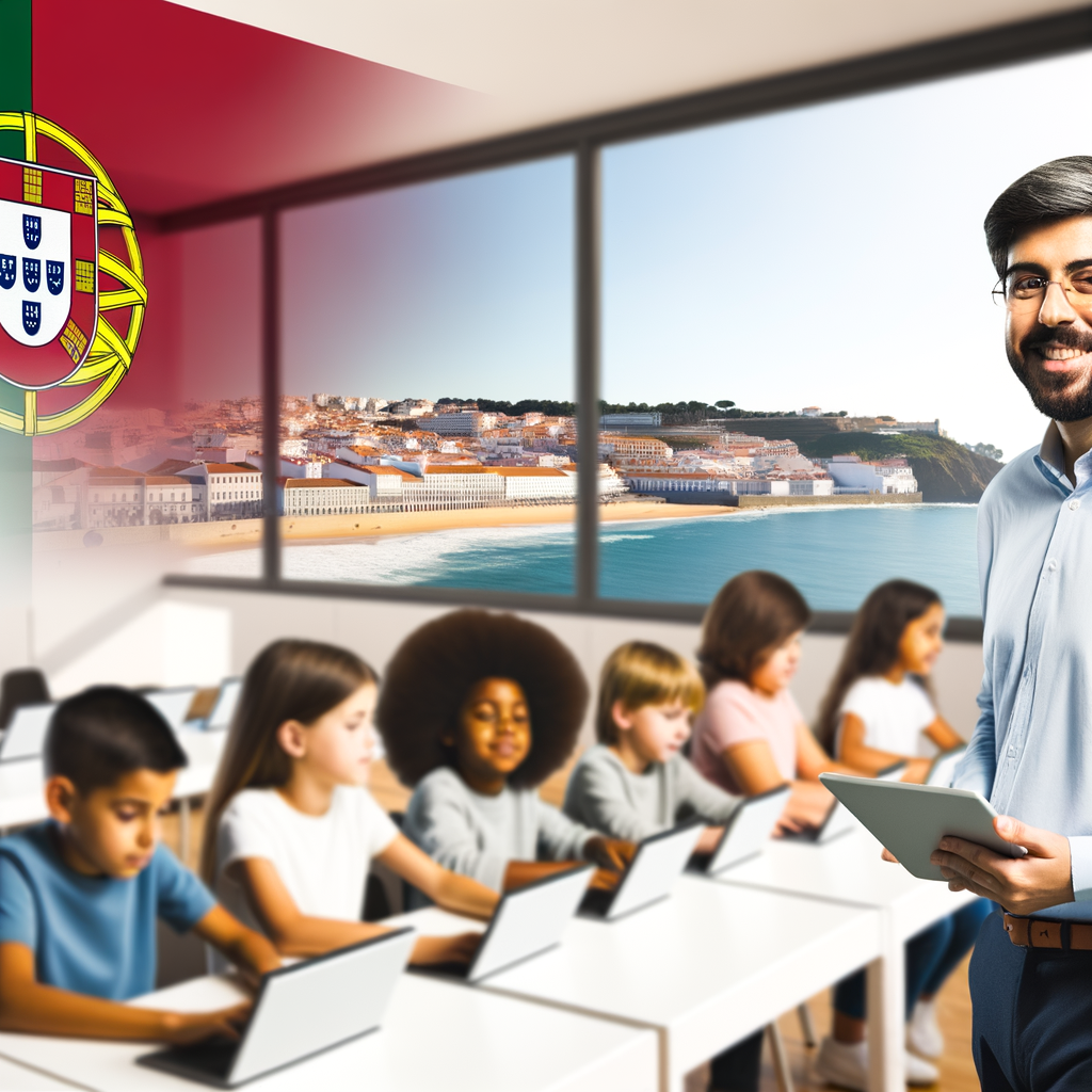 Inclusive Portuguese classroom with diverse students and digital devices, symbolizing 2025 education reforms.