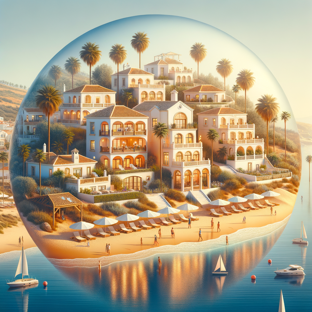 Salema Beach Village and Western Algarve real estate boom 2025 – tranquil coastal scene with villas, golden beaches, palm trees, and international appeal.