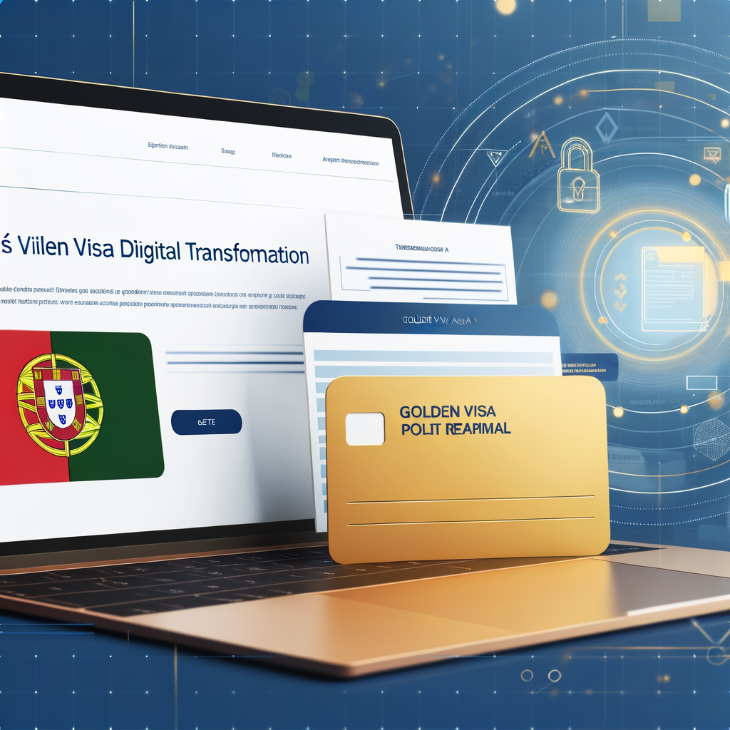 Portugal Golden Visa digital transformation - modern laptop showing online portal interface with Portuguese flag elements