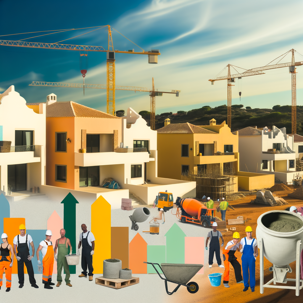 Construction site in Portugal Algarve showing building materials and rising costs trends for real estate investment