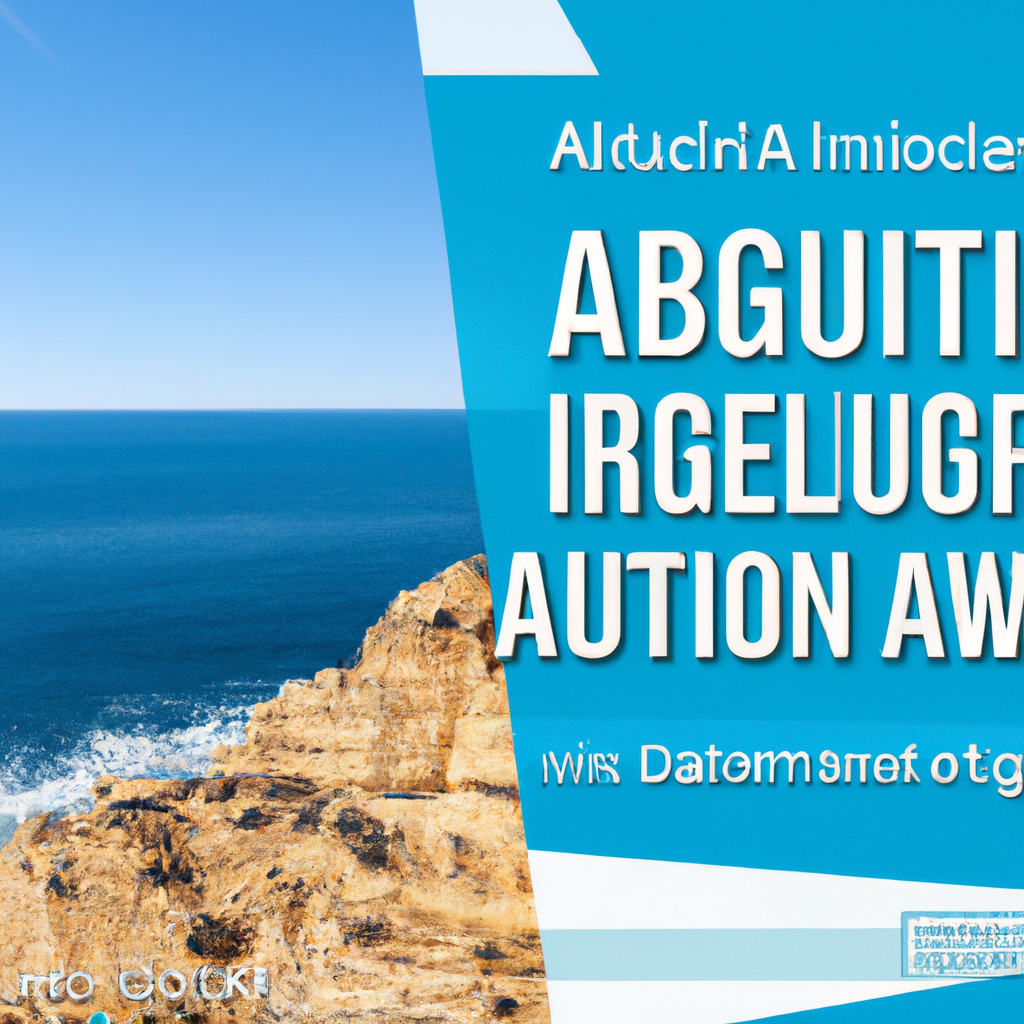 Modern seawater desalination plant on the Algarve coast of Portugal with golden cliffs and turquoise Atlantic Ocean