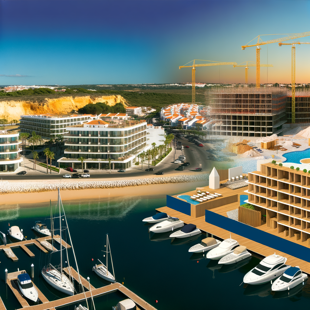 Lagos Marina area transformation with two new Hilton hotels under construction in the Algarve, Portugal