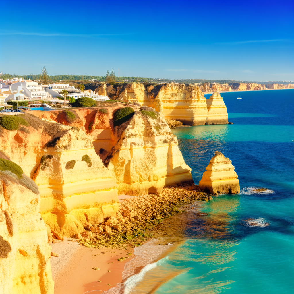 West Algarve coastline with golden cliffs and turquoise sea representing tourism boom and property investment opportunity